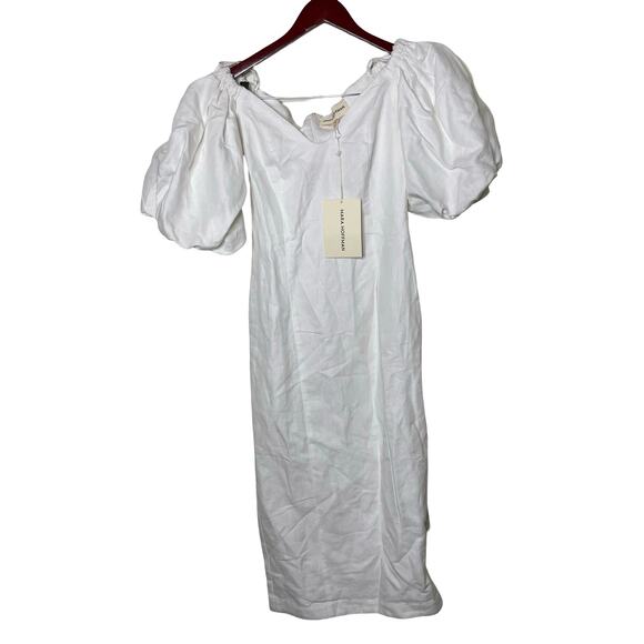 NWT Mara Hoffman White Linen blend  NAMARI Pencil DRESS Puff sleeve sz 0 - Picture 2 of 10
